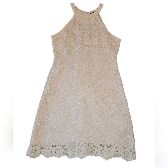 NWOT Lulus Love Poem Blush Pink Lace Crochet Look Mini Dress L - Picture 7 of 16